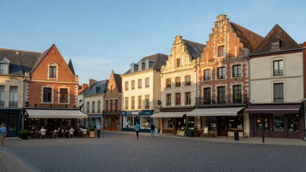 Place d’une ville de l’Aisne aux façades de briques
