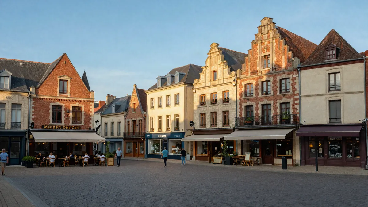 Place d’une ville de l’Aisne aux façades de briques