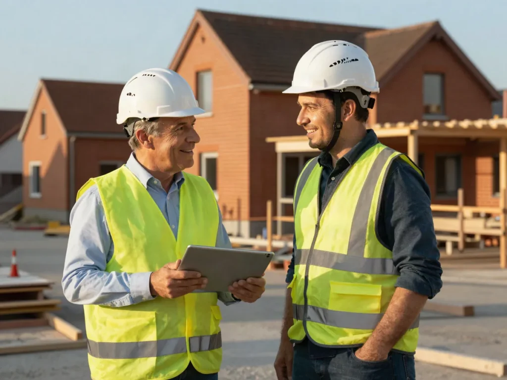 Dirigeant d’une PME du bâtiment sur un chantier avec une tablette